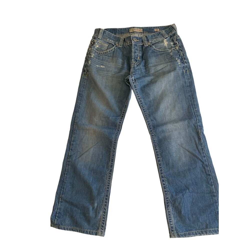 Mek Denim Mens Size 36x34  Acapulco Straight Leg Jeans Distress Blue Denim
